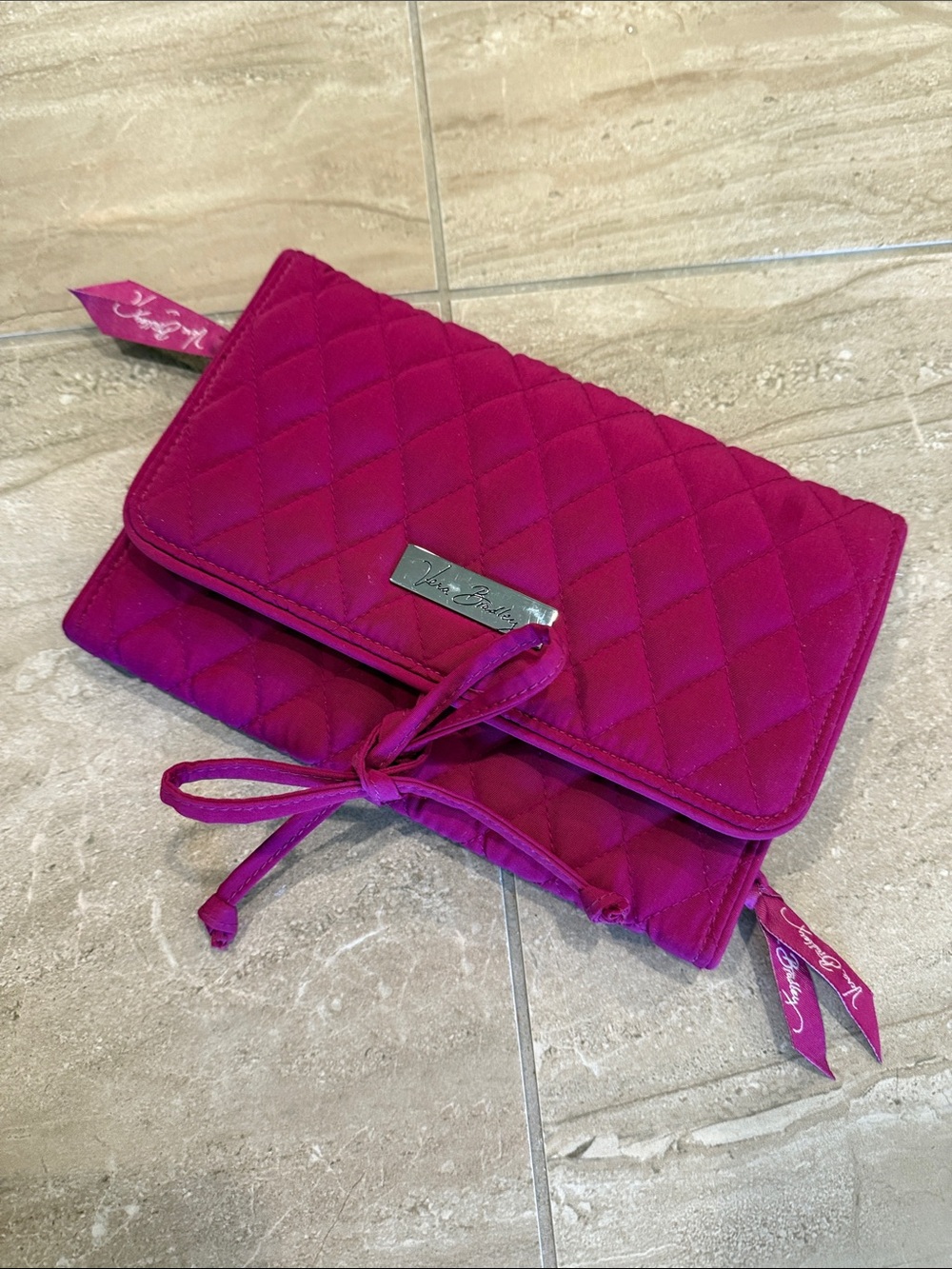 Vera Bradley All Wrapped Up Jewelry Roll Up Clutch in Quilted Fuchsia
